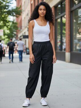 Plus SIze Parachute Ankle Length Cargo Pants Black NWT Size 1X